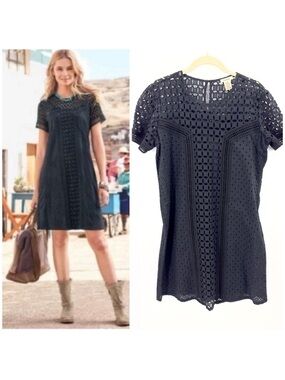 Sundance Womens Eyelet Essence Dress Size 6 Black Lined Short Sleeve Boho Goth